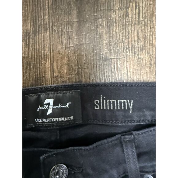 7 For All Mankind Jeans Mens 36x30 Black Slim Fit Straight Distressed Slimmy - Picture 2 of 7